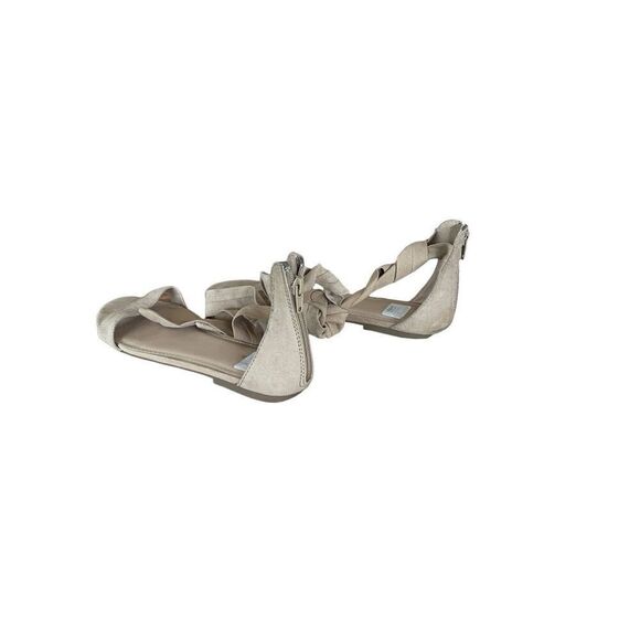 Express Womens Cream Back Zip Open Toe Ankle Strap Tie Flat Sandal Size 8 - Picture 2 of 5